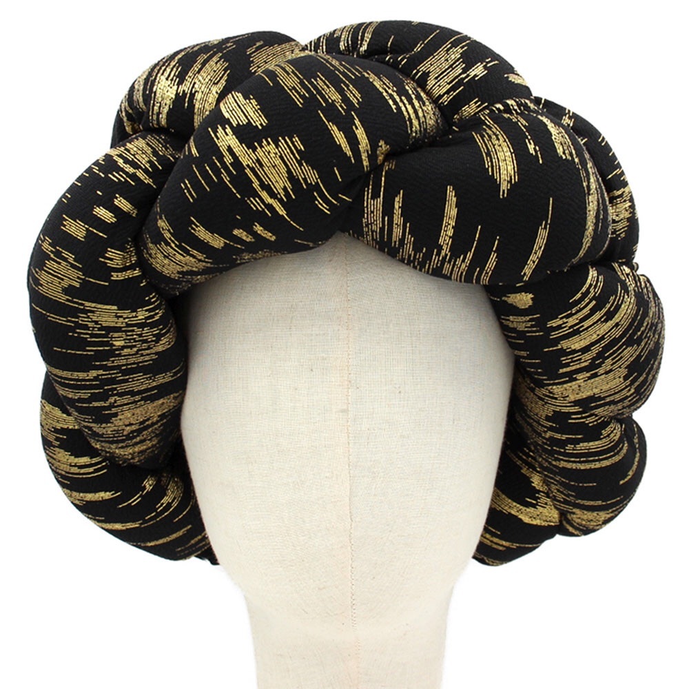 Black and Gold Braided Headwrap - Women's Fashion Hair Accessory